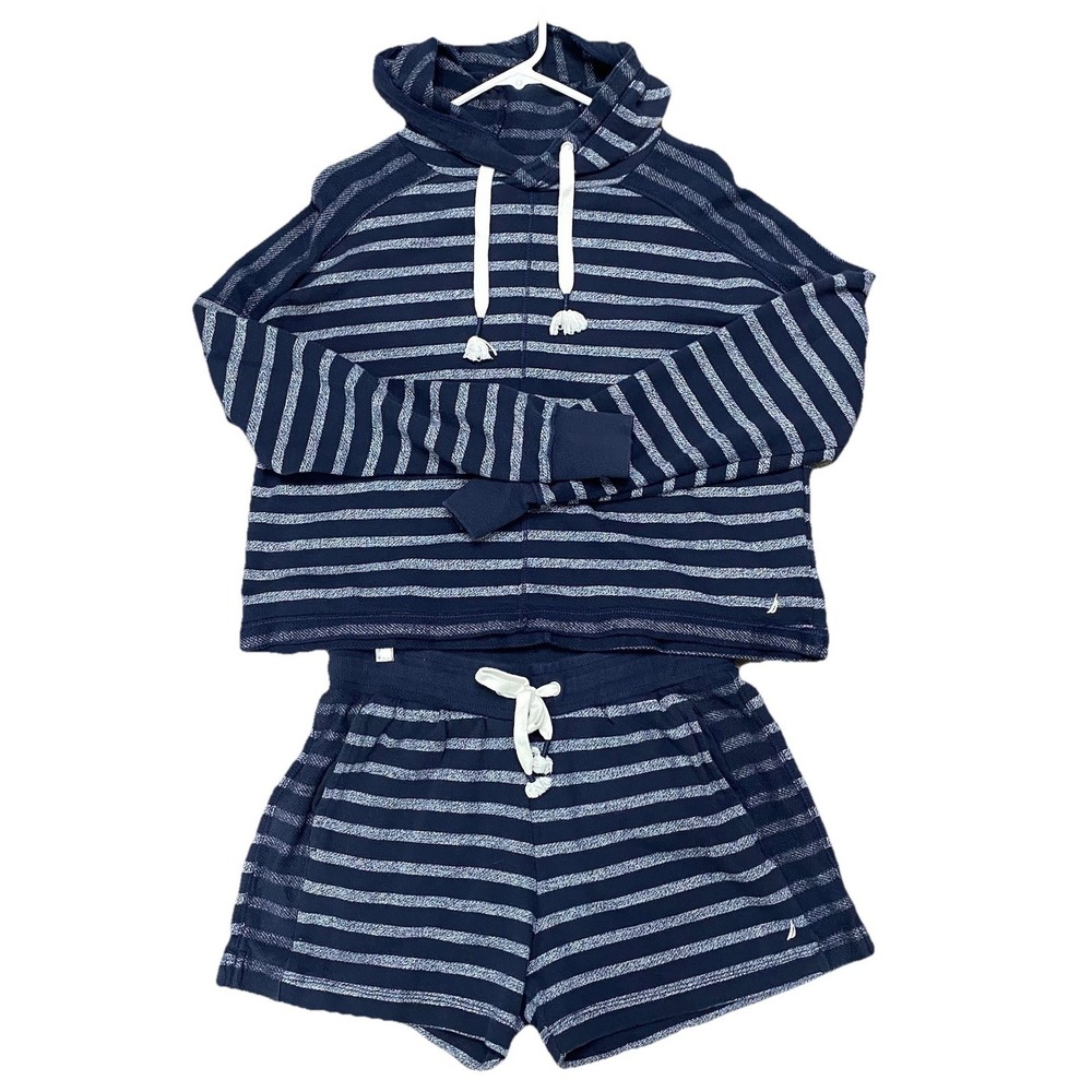 Nautica Juniors Pullover Sweatshirt W/Matching Shorts Blue M Top/S Shorts Cotton